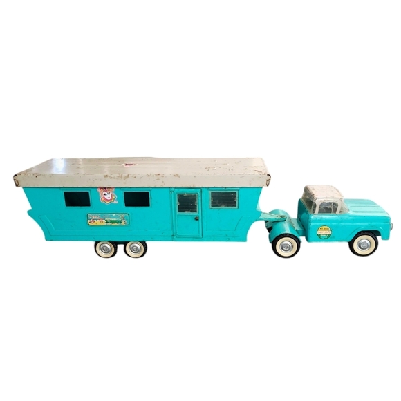 Nylint Ford Vintage Pressed Steel 1960 Truck With Mobile Home Trailer - Picture 2 of 10